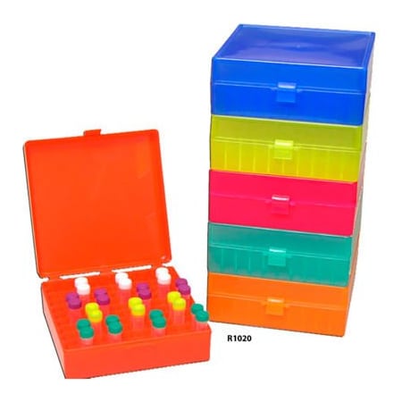 Mtc Bio MTC Bio Storage Box with Hinged Lid For 1.5 ml Tubes, 100 Place, Yellow, 5 Pack R1020-Y